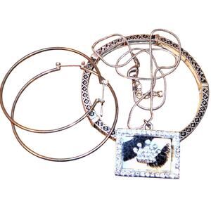 Vintage Framed Faux Zebra Fur Necklace*Bangle*Hoop Earring Lot